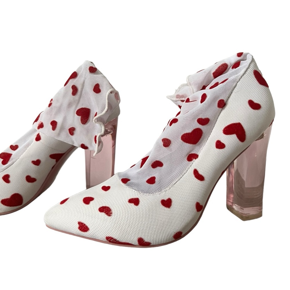 Dolls Kill White and Red Heart Ankle Boots